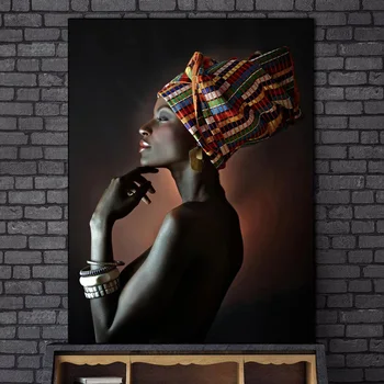 Afriško Črno Gola Ženska Indijski Glavo Portret Platno Slikarstvo Plakati & Natisne Skandinavskih Stenskih slikah, za dnevno Sobo