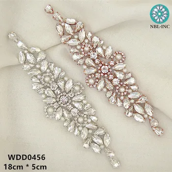 (30pcs)na Debelo poročne poroko beaded šivanje srebro kristalno nosorogovo applique za obleke, DIY železa na WDD0456