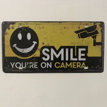 [Luckyaboy] Nasmeh ste na Fotoaparat Reliefne 3D Retro Dovoljenje Ploščo Kovinski tin Prijavite Letnik Objave Domači Garaži Cafe Dekorativne Plošče