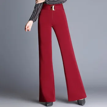 Ženske hlače Slim pomlad Jesen hlače barva Gumb Širok noge hlače Visoko pasu hlače priložnostno SEM959