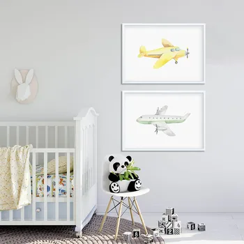 Risanka Letalo, Helikopter Plakat Vrtec Wall Art Platno Barvanje, Tiskanje Fotografij za Baby Boy Soba Dekorativni