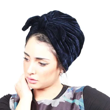 2019 ženske lok-vozel žamet turban hidžab kape muslimanskih headscarf bonnet Indijski klobuk turbante mujer dekleta glavo, pokrivalo za kemo