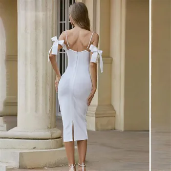 Slaven povoj 2020 nova bela seksi odpri nazaj obleko brez naramnic sredi tele dolgo obleko elegantno ženske noč