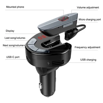 USB Avto Brezžični Polnilnik za Mobilni Telefon za Prostoročno uporabo UKV-Oddajnika MP3 z Brezžične Bluetooth Slušalke SGA998