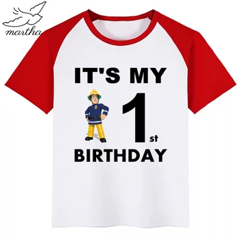 Happy Birthday Število1-9Cartoon Gasilec Sam Otroci Oblačila Dekleta T-shirt Prisotni Otroci Oblačila Fantje Tshirts Baby Tees