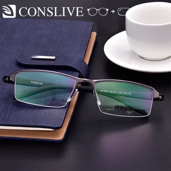 Moški Recept Očala Pol Rimless Očal Okvir Leče za Kratkovidnost Postopno Kvadratnih Moških Optična Očala HJ1802
