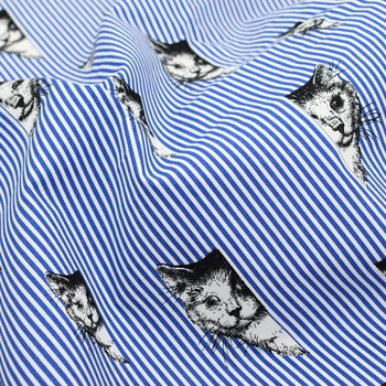 Svetlo modra mačka tiskanja trak reaktivni tiskanje in barvanje Mikro bombažne stretch tkanine za shirt obleko mozaik tissu telas