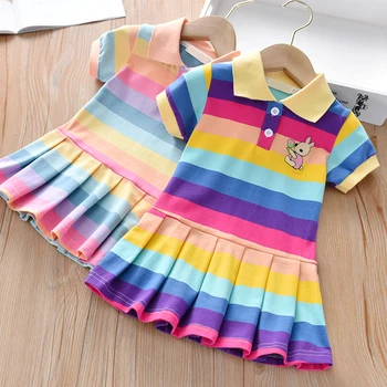 Baby Dekleta Zajček Dekoracijo Novo Obleko Deklica Mavrica Kratek Rokav Princesa Dekleta Priložnostne Obleke 2020