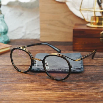 2021 Letnik Krog Acetat Očal Okvir Moški Ženske Retro Kratkovidnost Recept Optična Očala Okvir Japonska Luksuzne Blagovne Znamke Očala