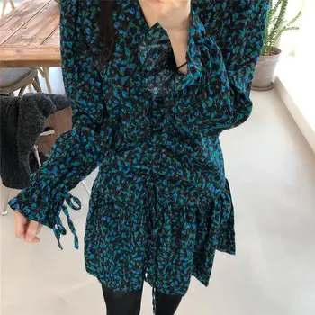 Tujec Kitty Elegantna Flare Rokavi, V-Izrez Vrvico 2020 Cvjetnim Tiskanja Obleke Vintage Stilom Urad Dama Vse-Tekmo Plus Obleko