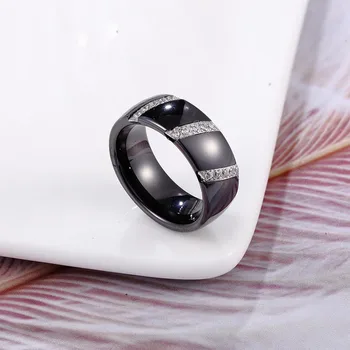 8 mm Visoke Kakovosti Črne In Bele Keramične Preprost Stil s Tremi vrsticami Kristalno Cirkon Keramični Obroči Za Ženske, Modni Nakit Darilo