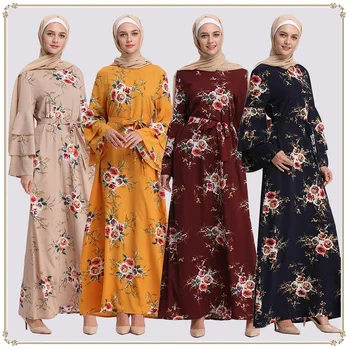 Moda za Tiskanje Abaya Celotno Obleko Muslimanskih Dolgo Haljo Halje Šifon Obleko Maxi Kimono Ramadana Bližnji Vzhod, Arabski Islamski Oblačilni DQS220