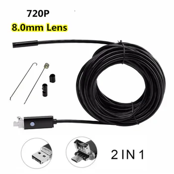 Nov 8 mm Endoskop Fotoaparat Prilagodljiv IP67 Nepremočljiva 6 LED Nastavljiva Mikro USB Pregled Borescope Kamera za Android, Windows PC