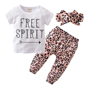 Poletje 2020 Nov Baby Dekle Leopard Oblačila Modni T-shirt majica+Hlače+Glavo Otroci Malčka 3 Kos Obleko Newborn Baby Dekleta Obleke