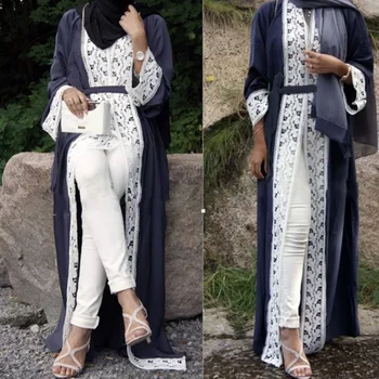 Muslimansko Obleko Ženske Čipke Spredaj Okrašene Abaya Muslimanskih Maxi tam kaftan Kimono tam kaftan dubaj Islamske afriška oblačila abayas za ženske