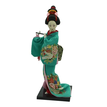 1/6 Tradicionalni Japonski Stoji Gejša Lutka Model Dekor Nosil Zeleno Obleko & Flavta Japonski Lutka
