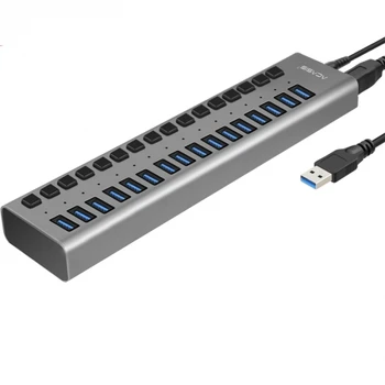 Acasis Zvezdišče USB 3.0 za Visoke Hitrosti, 16 Port USB 3.0 Hub Razdelilnik On/Off Stikalo z 12V 6A Napajalni Kabel za MacBook Laptop PC