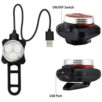 2 Kos USB Polnjenje Izposoja Luč Kolo LED Zadnje Luči Kolesa Spredaj Luč MTB Cestno Svetilko Kolesarske Luči Komplet 4 Mod