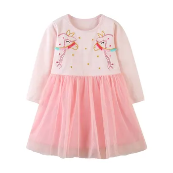 Skoki Metrov Dolg Rokav Princesa Dekleta Obleko z Živalmi Natisniti Moda otroški Kostum za Jesen Pomlad Baby Dekleta Oblačenja