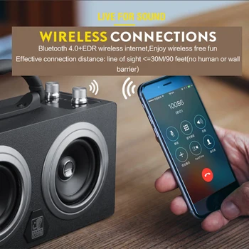 Mobilna Lesena Bluetooth 4.0 Zvočniki 20W Bas Prenosni Mini Zunanji Stereo Subwooofer Retro Zvočniki z UKV-Radio Podpira TF