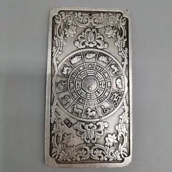 Kitajski stare Tibetanske srebro olajšave Nebesno Krava Pasu Kartico amulet obesek Feng Shui srečen Kartice obesek