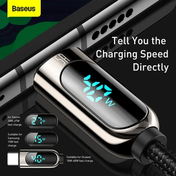 Baseus LED Zaslon USB Tip C Kabel Za Xiaomi 10 Huawei Samsung 5A Hitro Polnjenje Polnilnik USBC USB-C Podatkovni Kabel Tip-C Žice Kabel