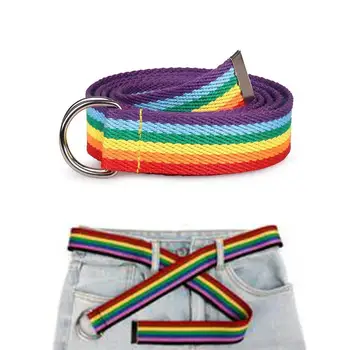 Moda Priložnostne Rainbow Barva za Ženske Pasu Dvojno Tesnilo D-Buck Mavrica Traku Platno Tanke Tesen Pasu Dekorativni Dodatki Blet