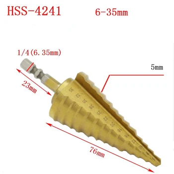 HSS 4241 Jekla Velik Korak Cone Hex Kolenom Prevlečene Kovinske Drill Bit Cut Orodje Set Luknjo Rezalnik 6-35mm