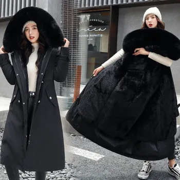 Leiouna Debeline Plus Velikost 2020 Moda, Novi ženski Zimski Dolg Plašč Toplo Hooded Parkas Ovratnik Vezenje Jopiči, Podloženi Plašči