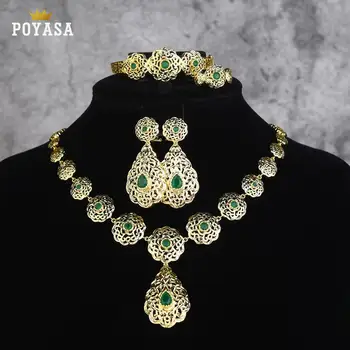 Maroški Caftan poroko zlato nakit set za ženske zeleni kamen, modni nakit set bakra visoke kakovosti nakit set