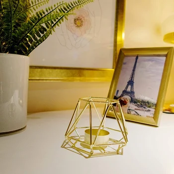 Komplet 2 Zlato Geometrijske Kovinski Tealight svečniki za dnevno Sobo & Kopalnica Okraski - Centerpieces za Poroko in Jedilnice