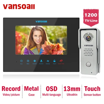 VANSOALL Video Interkom 7 palčni Monitor 1200TVL Kovinski Zvonec Fotoaparat Podpira SD Memory Card Video Vrata Telefon Zvonec Kit