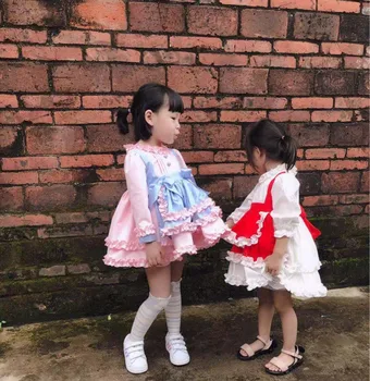 Otroci Obleko 1-6Y Baby Girl obleke Jeseni, pozimi Roza Obleke Letnik španski turški Lolita Princess Oblačenja za Dekle Rojstni dan