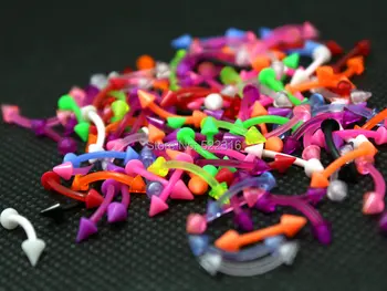 Obrvi nakit ukrivljen obroč mix barve 100 kozarcev body piercing nakit prilagodljiv štangla akril spike cone na debelo