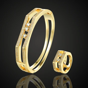 Lanruisha luksuzne blagovne znamke AAA Kubičnih Cirkon utrla nastavitev bangle prstan Kompleti za ženske poročne pribor kompleti Messeeka baker bangle set