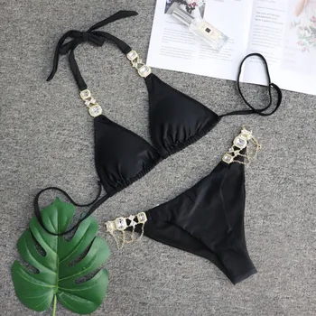 Nosorogovo Kopalke 2019 Nov Vnos Kristalno Diamond Bikini Komplet Kovinske Verige Kopalke Luksuzni Aristokratsko Žensk, Plavanje Obleko