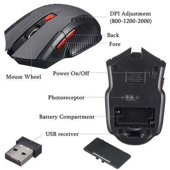 2.4 GHz Brezžična Optična Miška Igralec Novo Igro Brezžični Miši z USB Sprejemnik Mause za PC Gaming Prenosniki