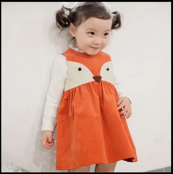 Sladko Malčka Dojenčki Dekleta Fox Slog Priložnostne Obleke Ruffles Pade Pozimi Moda Obleke Oranžno Barvo Božič Obleko