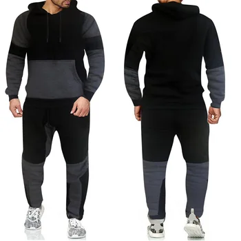 2020 nov Šport Plus-velika moška kontrast kapičastih pulover komplet 2 kosov moške zadrgo, modne blagovne znamke Priložnostne plašč dve-
