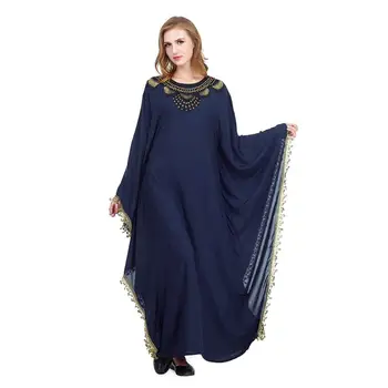 Temno Modra Vezenje Ženske Muslimansko Obleko Dame Moda Zimske Ženske Obleke Abaya Arabski Oblačila